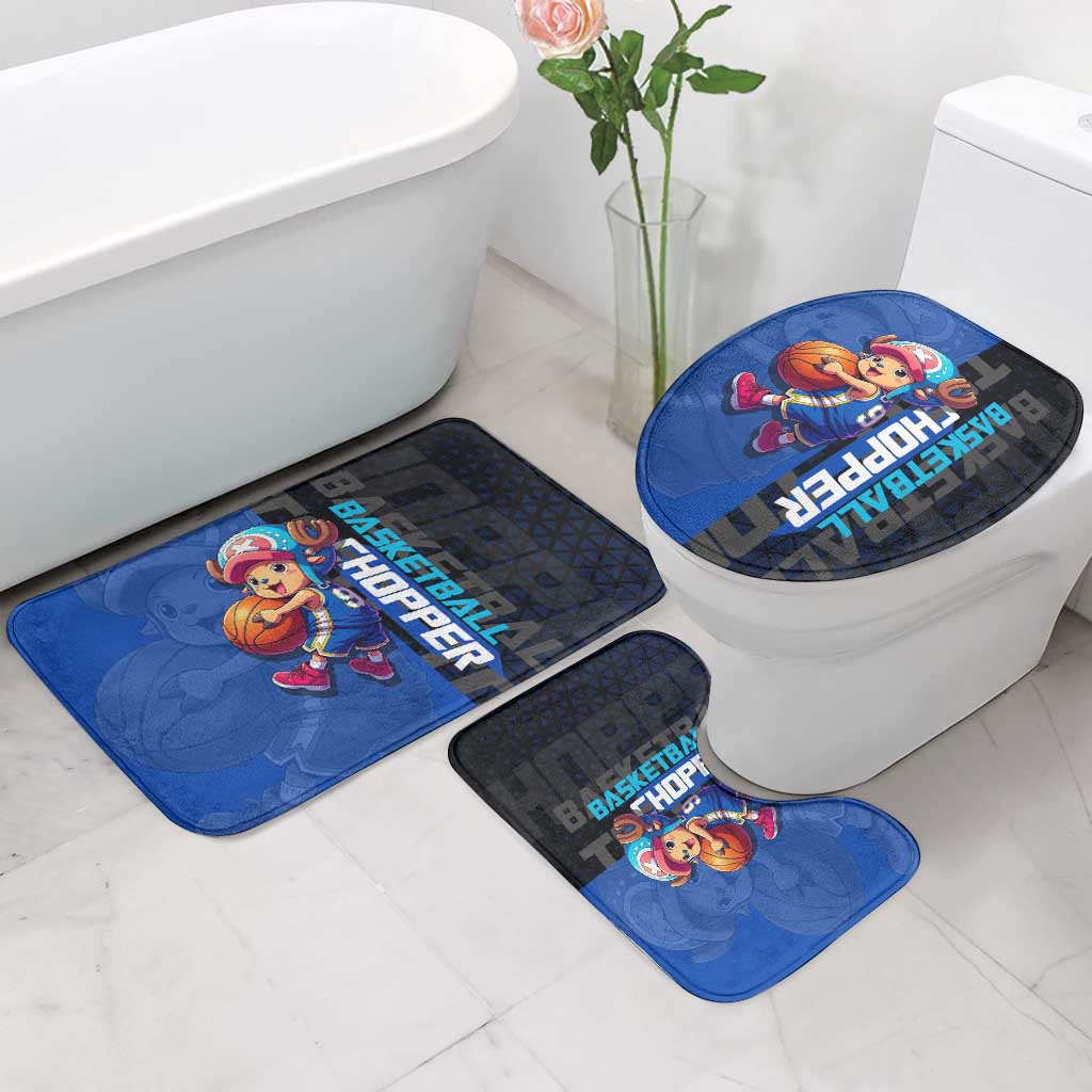 Tony Tony Chopper One Piece Basketball Theme Blue and Black Design Bathroom Set with Straw Hat Crew Emblem and Playful Pose - The Mazicc