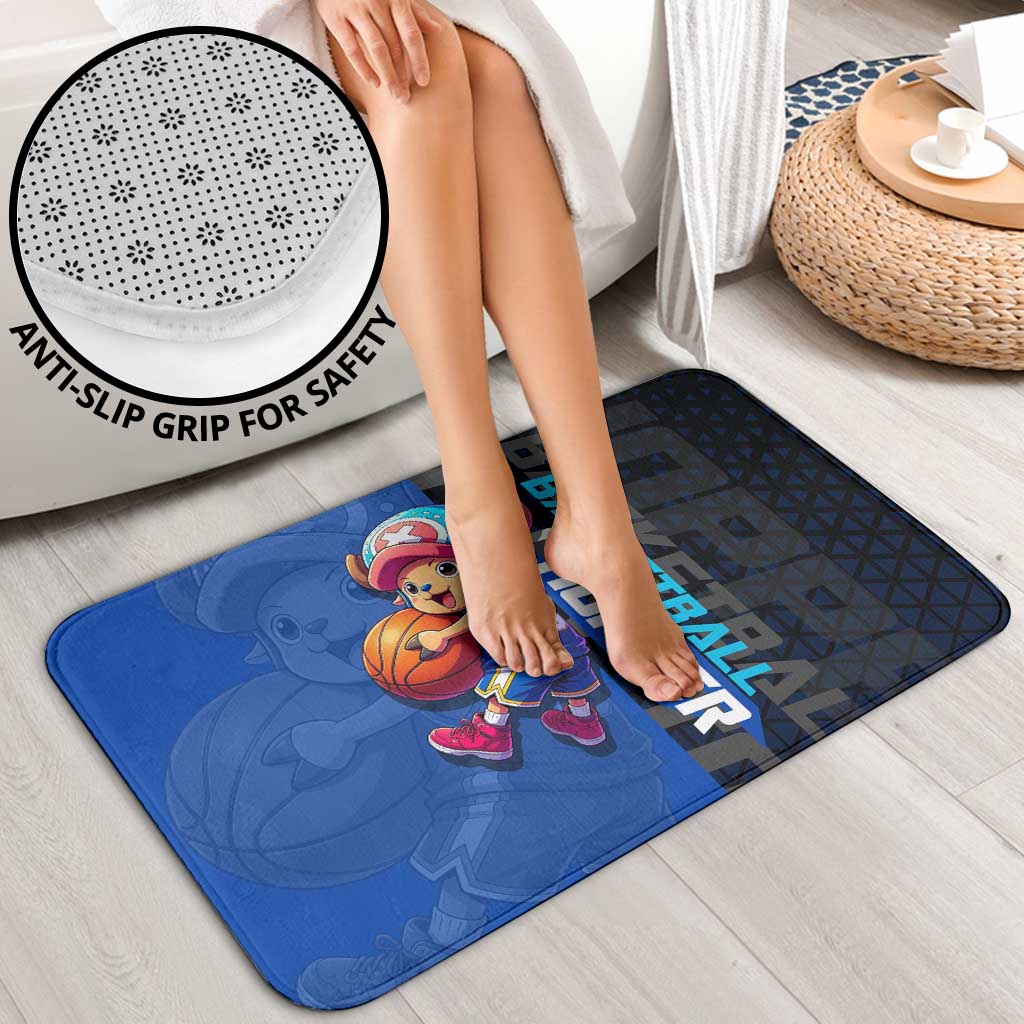 Tony Tony Chopper One Piece Basketball Theme Blue and Black Design Bathroom Set with Straw Hat Crew Emblem and Playful Pose - The Mazicc