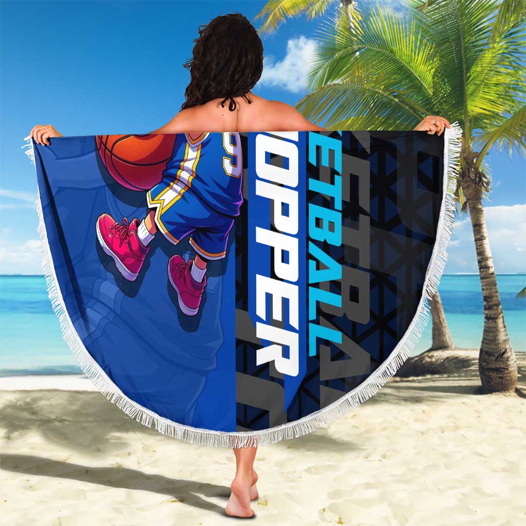 Tony Tony Chopper One Piece Basketball Theme Blue and Black Design Beach Blanket with Straw Hat Crew Emblem and Playful Pose - The Mazicc