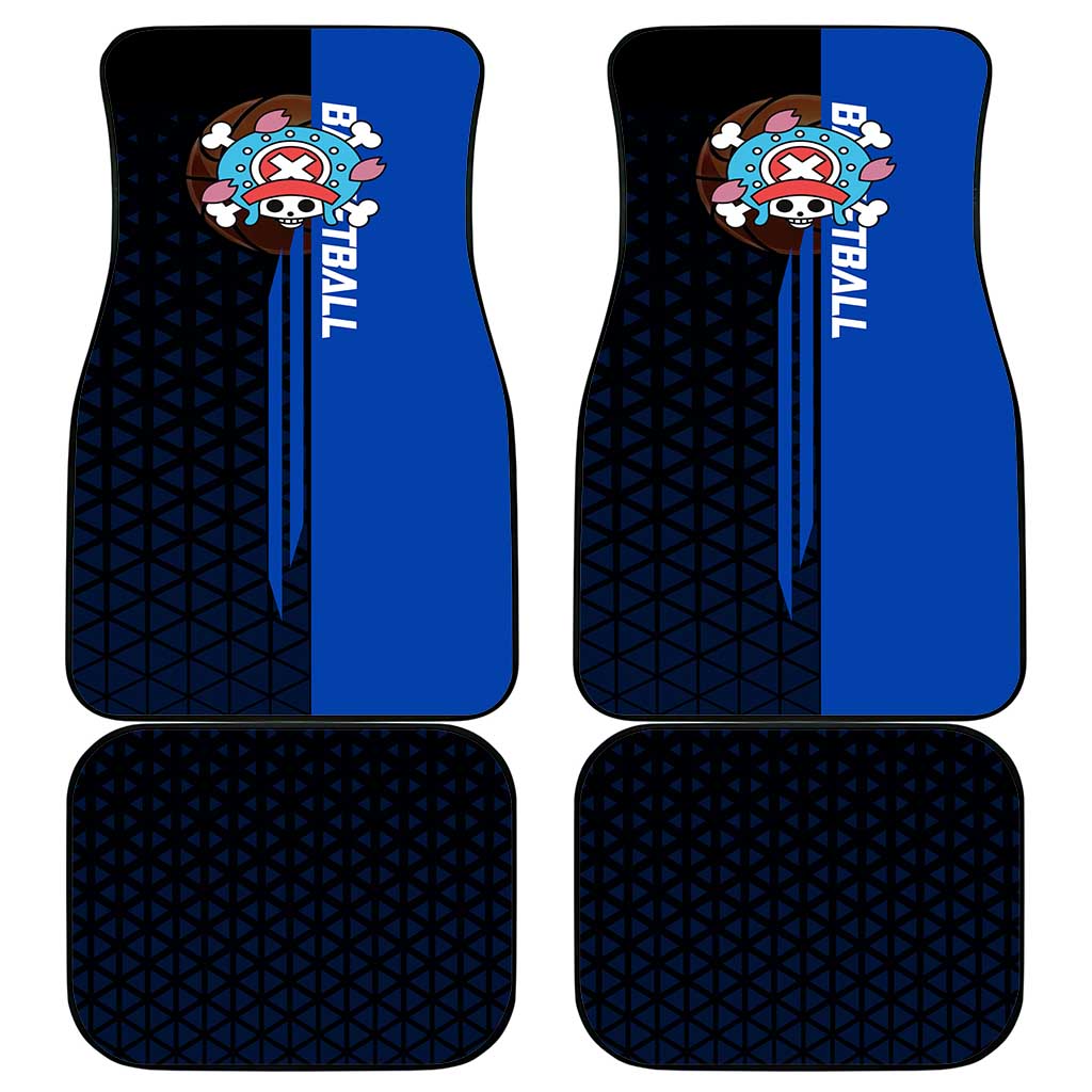 Tony Tony Chopper One Piece Basketball Theme Blue and Black Design Car Mats with Straw Hat Crew Emblem and Playful Pose - The Mazicc