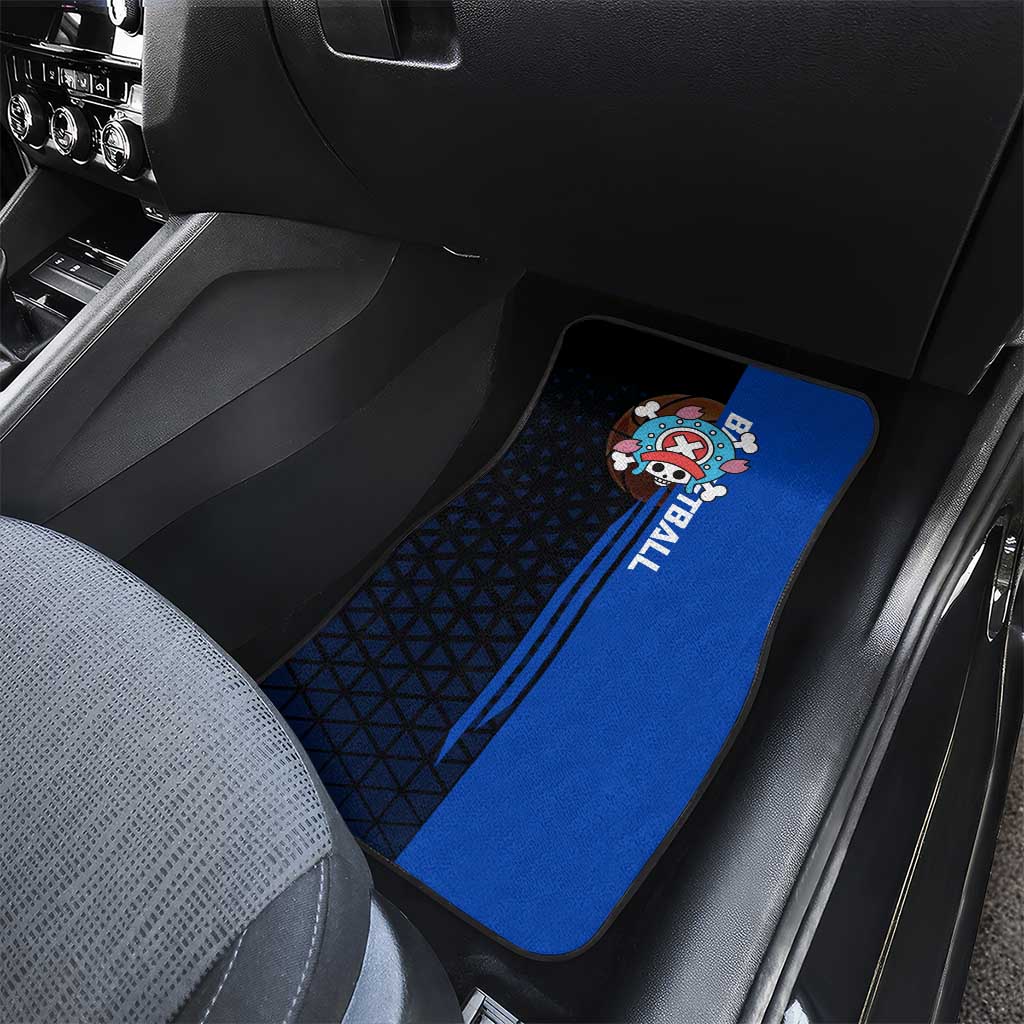 Tony Tony Chopper One Piece Basketball Theme Blue and Black Design Car Mats with Straw Hat Crew Emblem and Playful Pose - The Mazicc