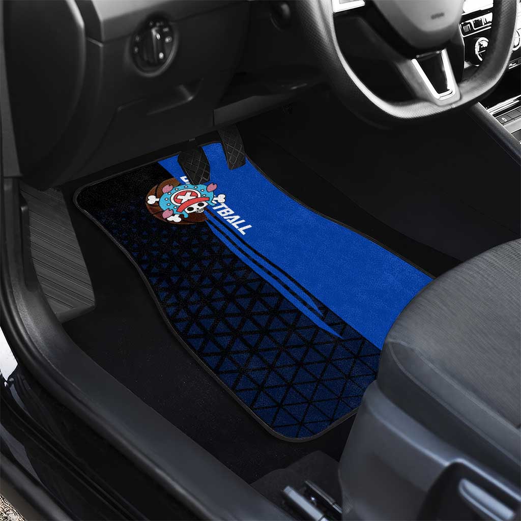 Tony Tony Chopper One Piece Basketball Theme Blue and Black Design Car Mats with Straw Hat Crew Emblem and Playful Pose - The Mazicc