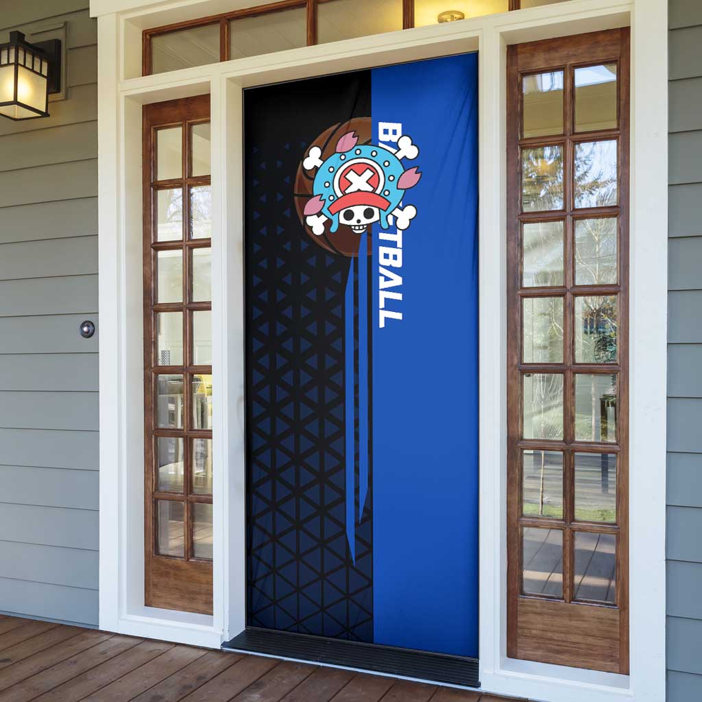 Tony Tony Chopper One Piece Basketball Theme Blue and Black Design Door Cover with Straw Hat Crew Emblem and Playful Pose - The Mazicc
