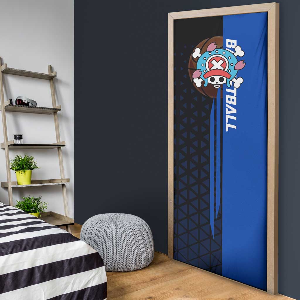 Tony Tony Chopper One Piece Basketball Theme Blue and Black Design Door Cover with Straw Hat Crew Emblem and Playful Pose - The Mazicc