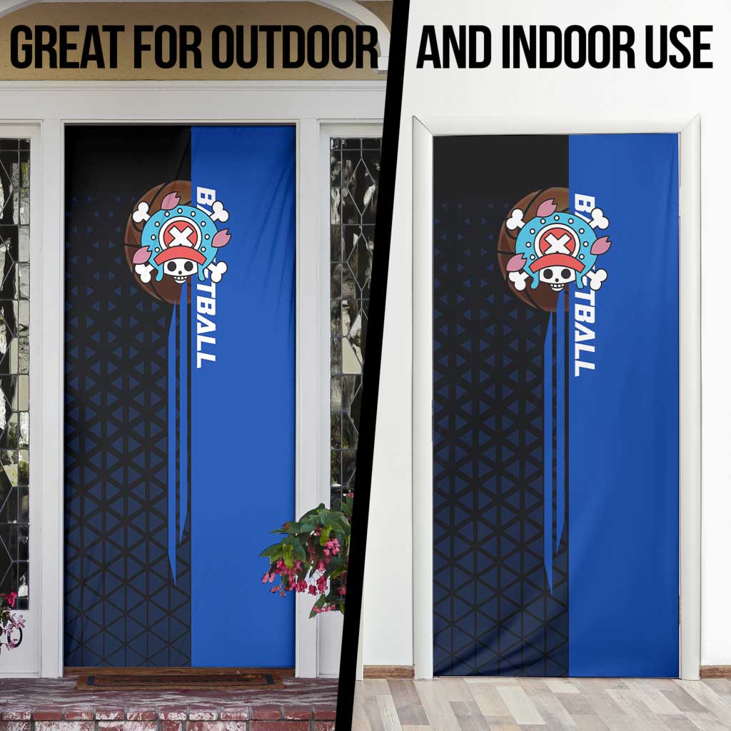 Tony Tony Chopper One Piece Basketball Theme Blue and Black Design Door Cover with Straw Hat Crew Emblem and Playful Pose - The Mazicc