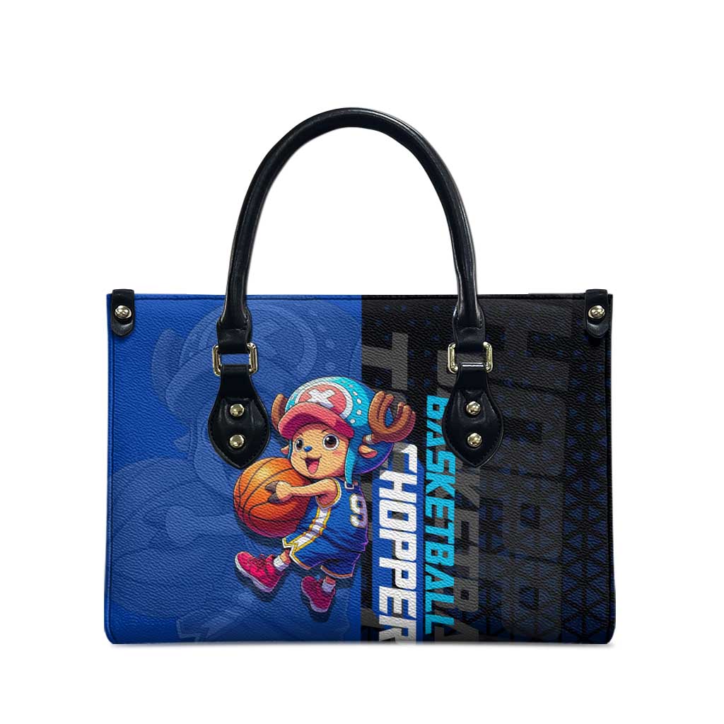 Tony Tony Chopper One Piece Basketball Theme Blue and Black Design Leather Bag with Straw Hat Crew Emblem and Playful Pose - The Mazicc
