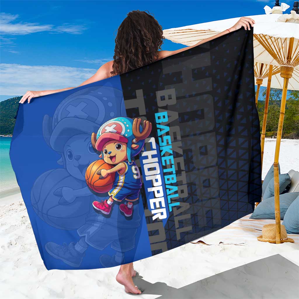 Tony Tony Chopper One Piece Basketball Theme Blue and Black Design Sarong with Straw Hat Crew Emblem and Playful Pose - The Mazicc
