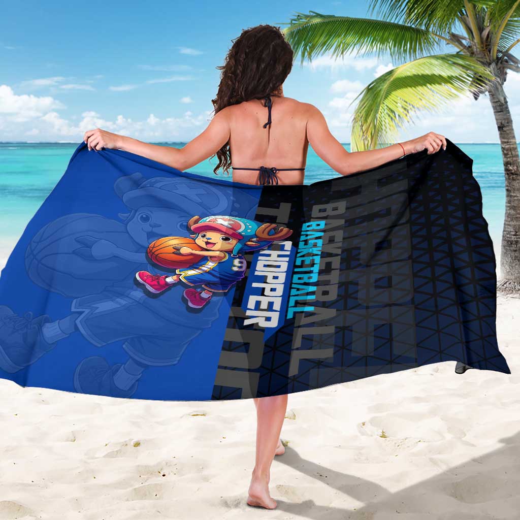 Tony Tony Chopper One Piece Basketball Theme Blue and Black Design Sarong with Straw Hat Crew Emblem and Playful Pose - The Mazicc