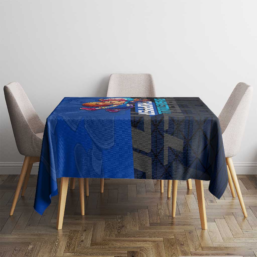 Tony Tony Chopper One Piece Basketball Theme Blue and Black Design Tablecloth with Straw Hat Crew Emblem and Playful Pose - The Mazicc