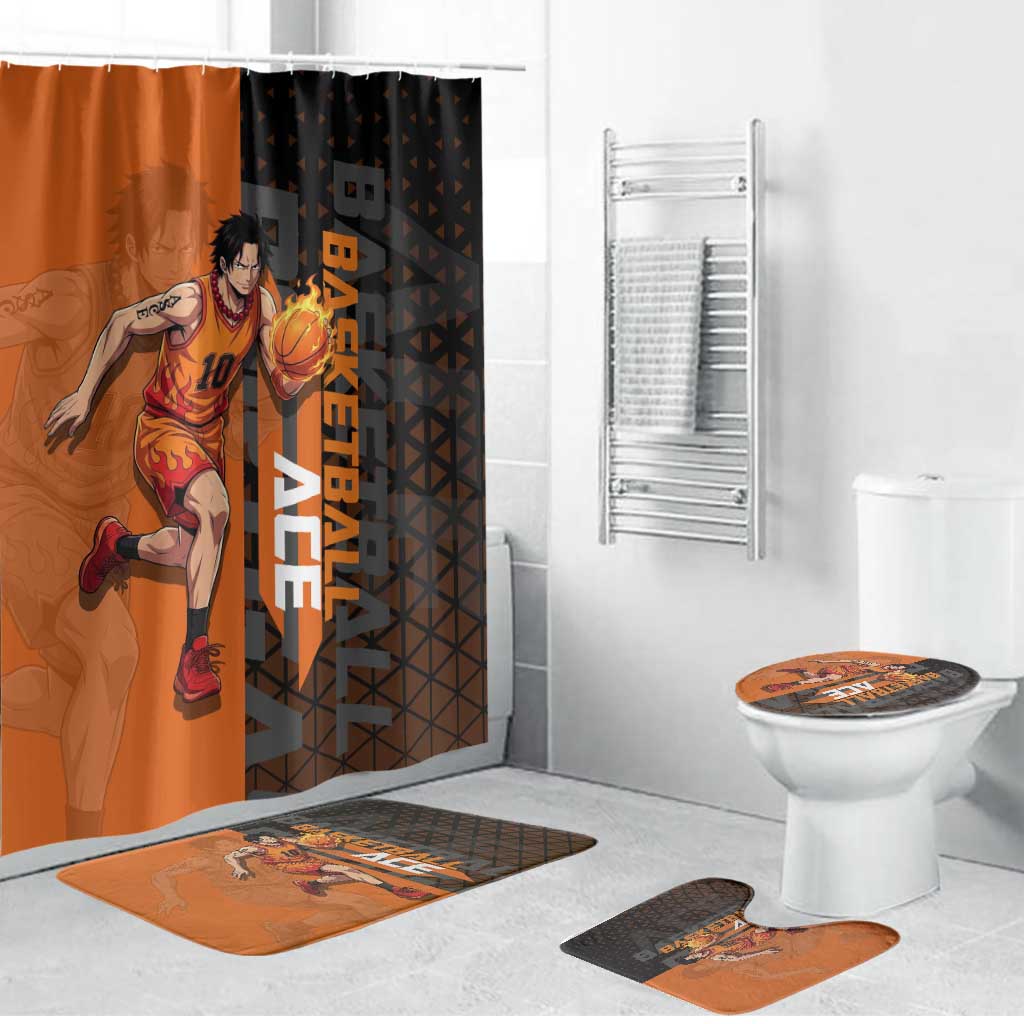 Portgas D Ace One Piece Basketball Theme Orange and Black Design Bathroom Set with Flame Ball and Whitebeard Pirates Emblem - The Mazicc