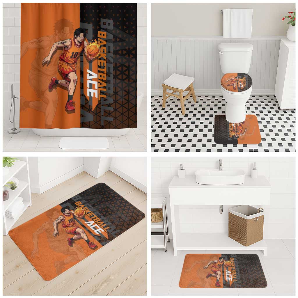 Portgas D Ace One Piece Basketball Theme Orange and Black Design Bathroom Set with Flame Ball and Whitebeard Pirates Emblem - The Mazicc