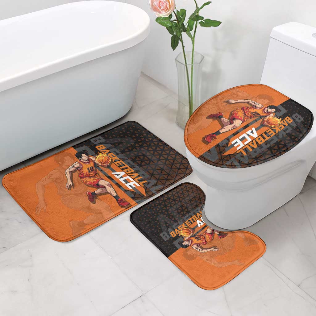 Portgas D Ace One Piece Basketball Theme Orange and Black Design Bathroom Set with Flame Ball and Whitebeard Pirates Emblem - The Mazicc