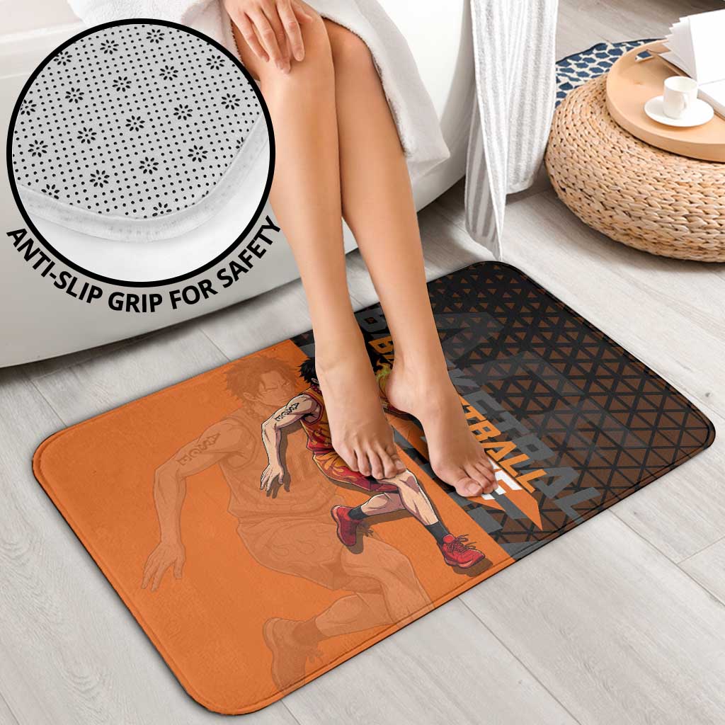 Portgas D Ace One Piece Basketball Theme Orange and Black Design Bathroom Set with Flame Ball and Whitebeard Pirates Emblem - The Mazicc