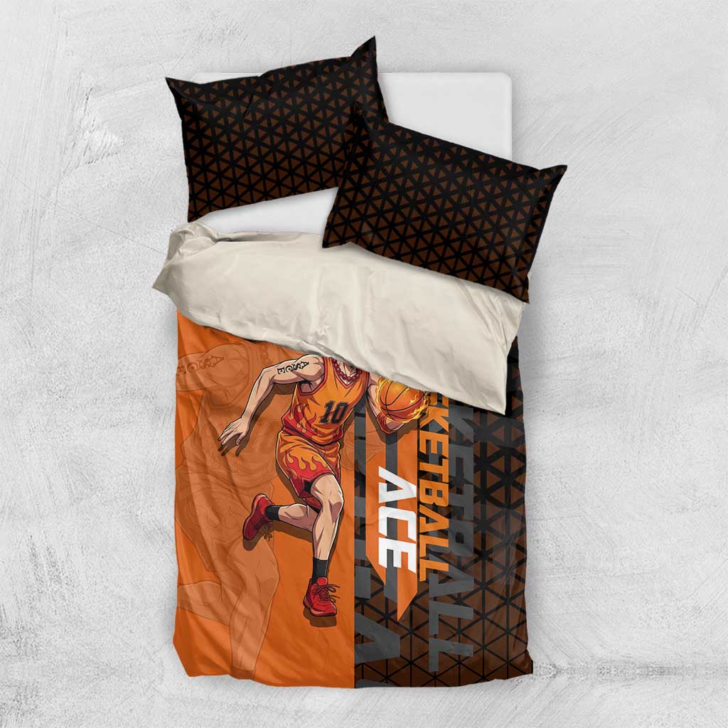 Portgas D Ace One Piece Basketball Theme Orange and Black Design Bedding Set with Flame Ball and Whitebeard Pirates Emblem - The Mazicc