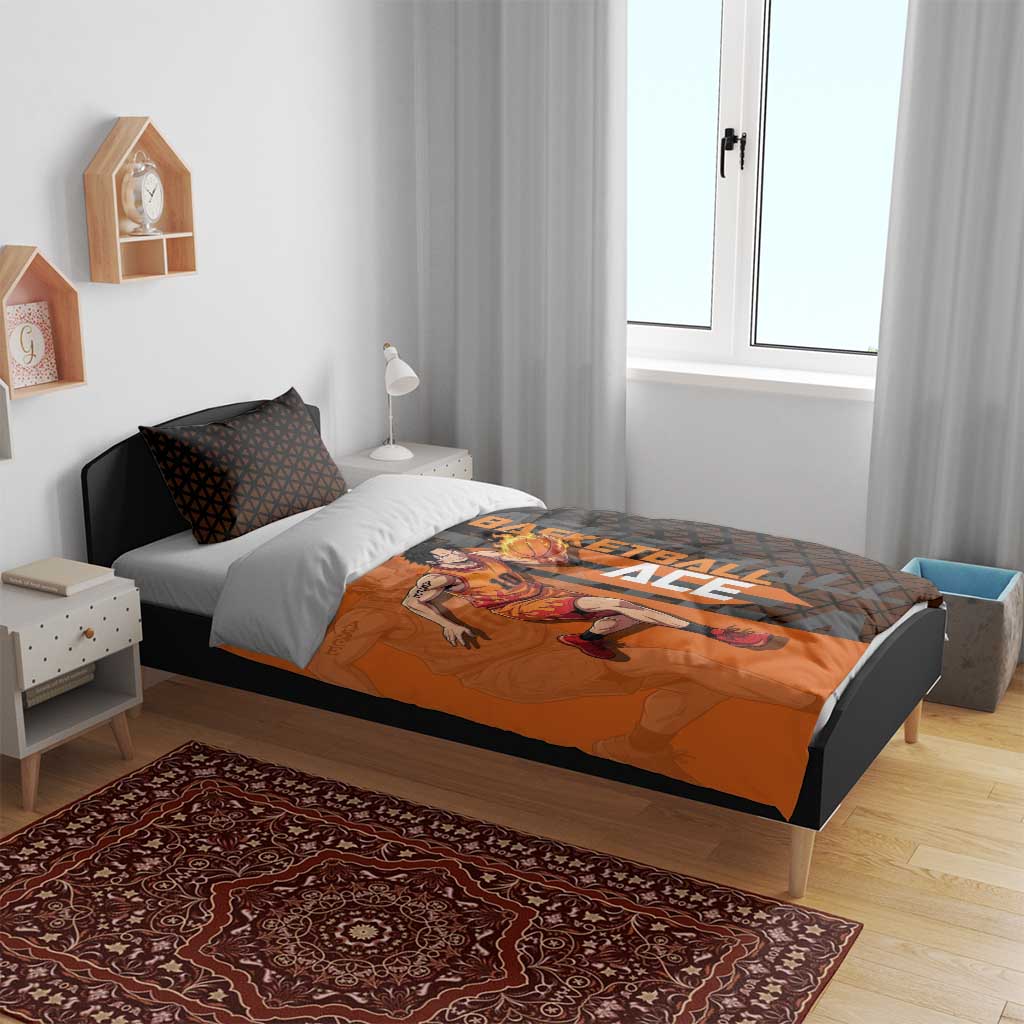 Portgas D Ace One Piece Basketball Theme Orange and Black Design Bedding Set with Flame Ball and Whitebeard Pirates Emblem - The Mazicc