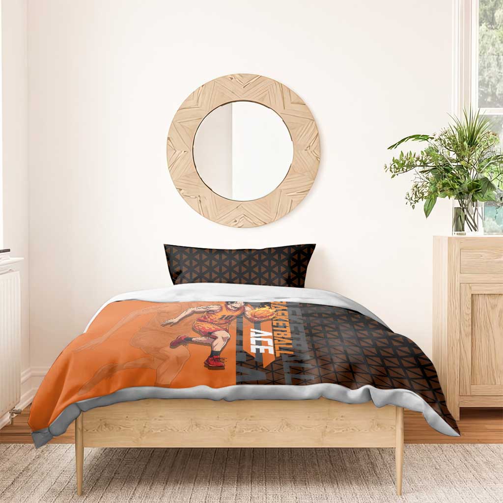 Portgas D Ace One Piece Basketball Theme Orange and Black Design Bedding Set with Flame Ball and Whitebeard Pirates Emblem - The Mazicc