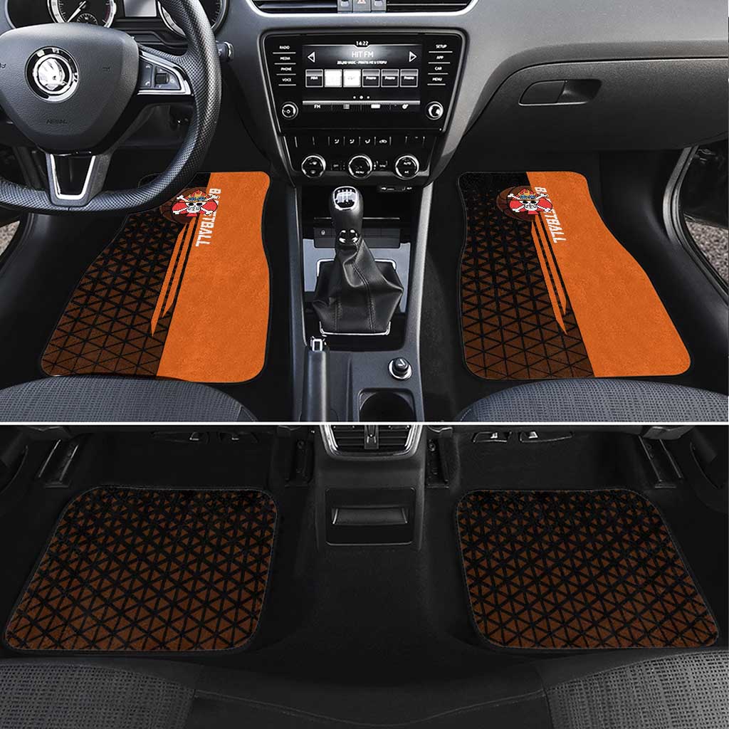 Portgas D Ace One Piece Basketball Theme Orange and Black Design Car Mats with Flame Ball and Whitebeard Pirates Emblem - The Mazicc
