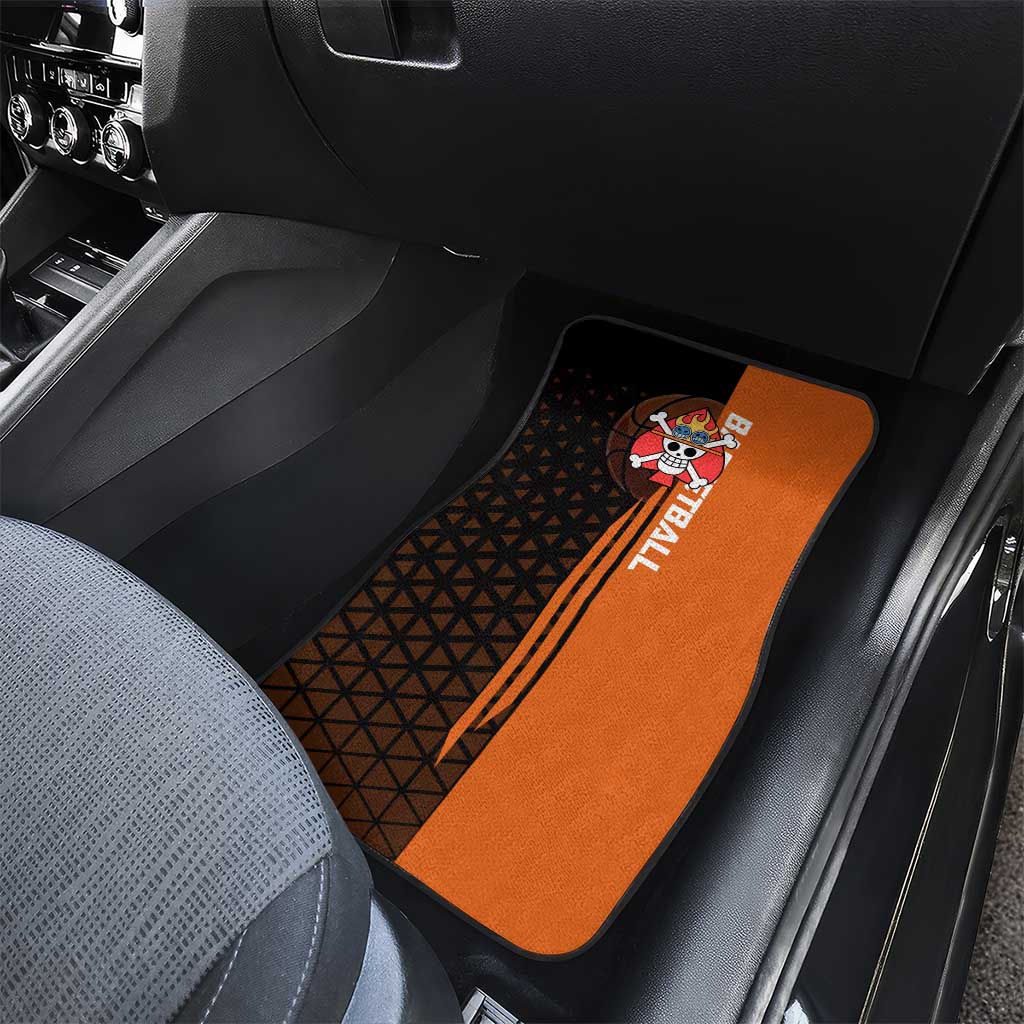 Portgas D Ace One Piece Basketball Theme Orange and Black Design Car Mats with Flame Ball and Whitebeard Pirates Emblem - The Mazicc