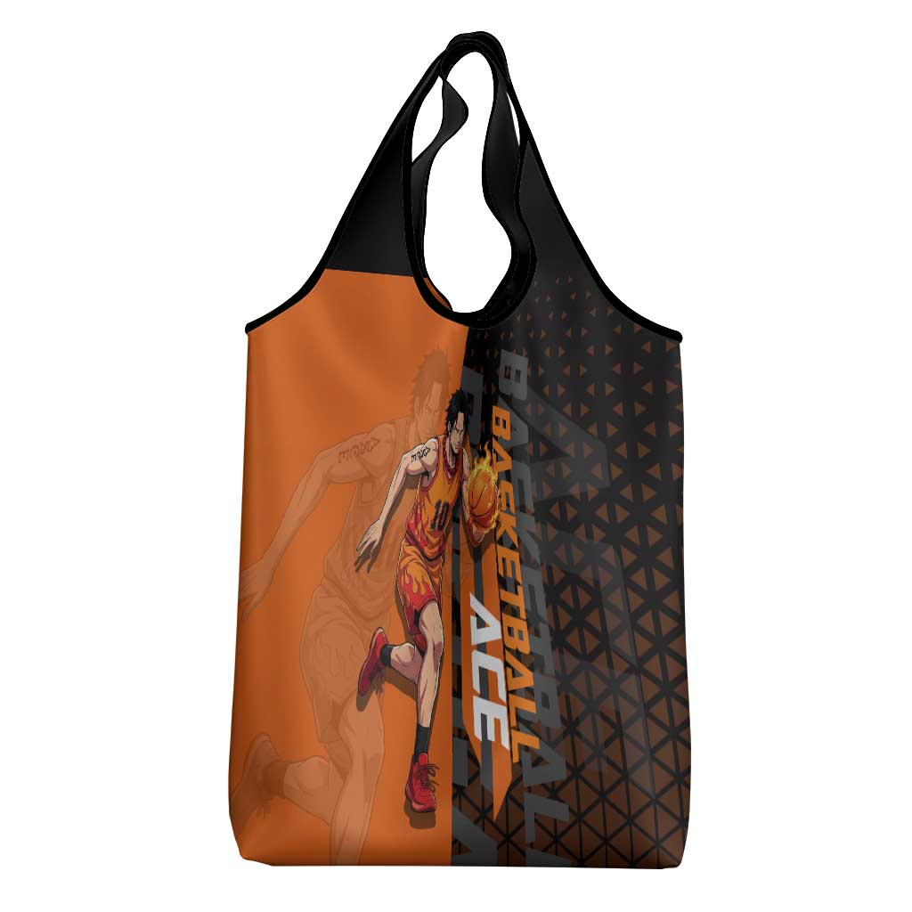 Portgas D Ace One Piece Basketball Theme Orange and Black Design Grocery Bag with Flame Ball and Whitebeard Pirates Emblem - The Mazicc