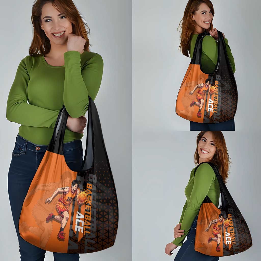 Portgas D Ace One Piece Basketball Theme Orange and Black Design Grocery Bag with Flame Ball and Whitebeard Pirates Emblem - The Mazicc