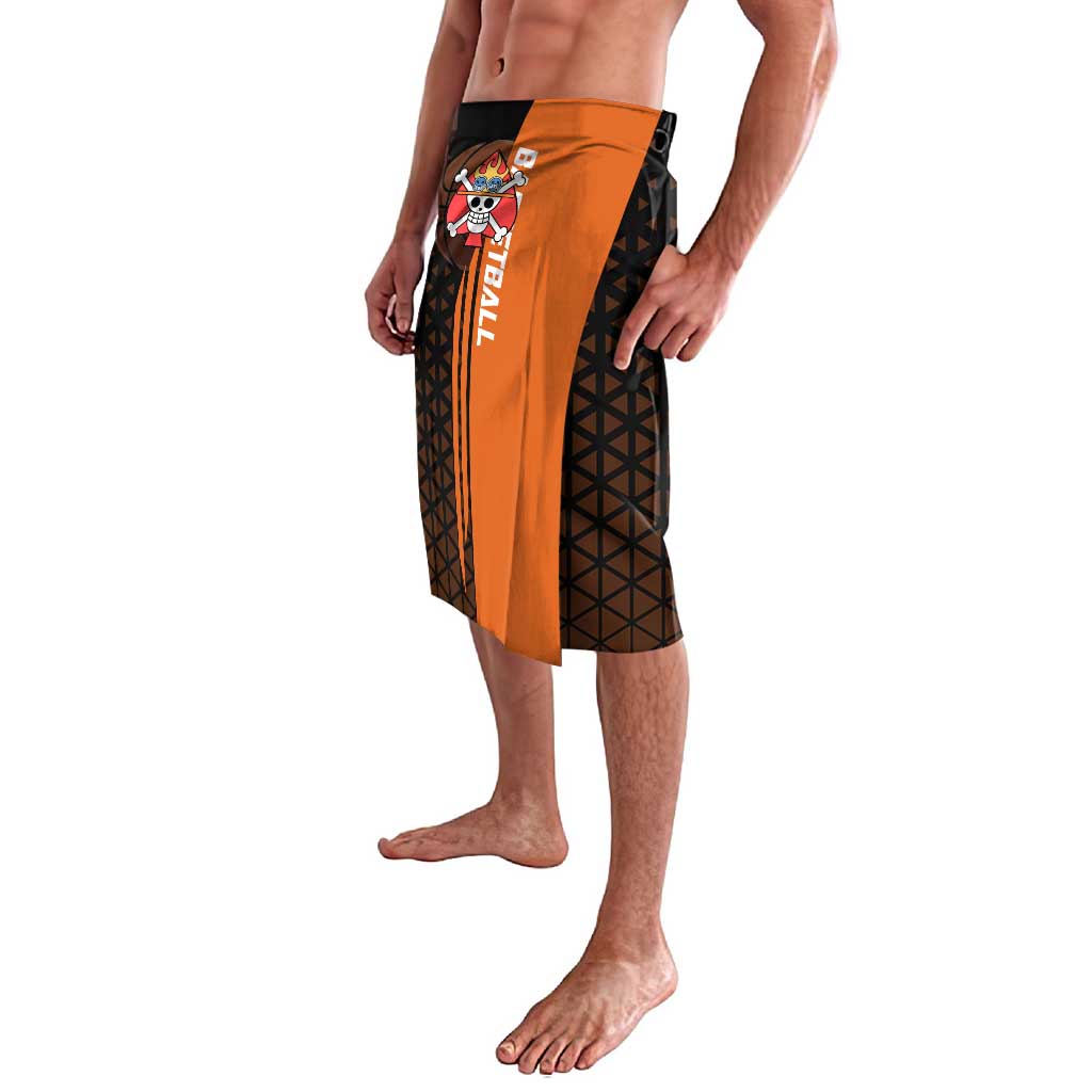 Portgas D Ace One Piece Basketball Theme Orange and Black Design Lavalava with Flame Ball and Whitebeard Pirates Emblem - The Mazicc