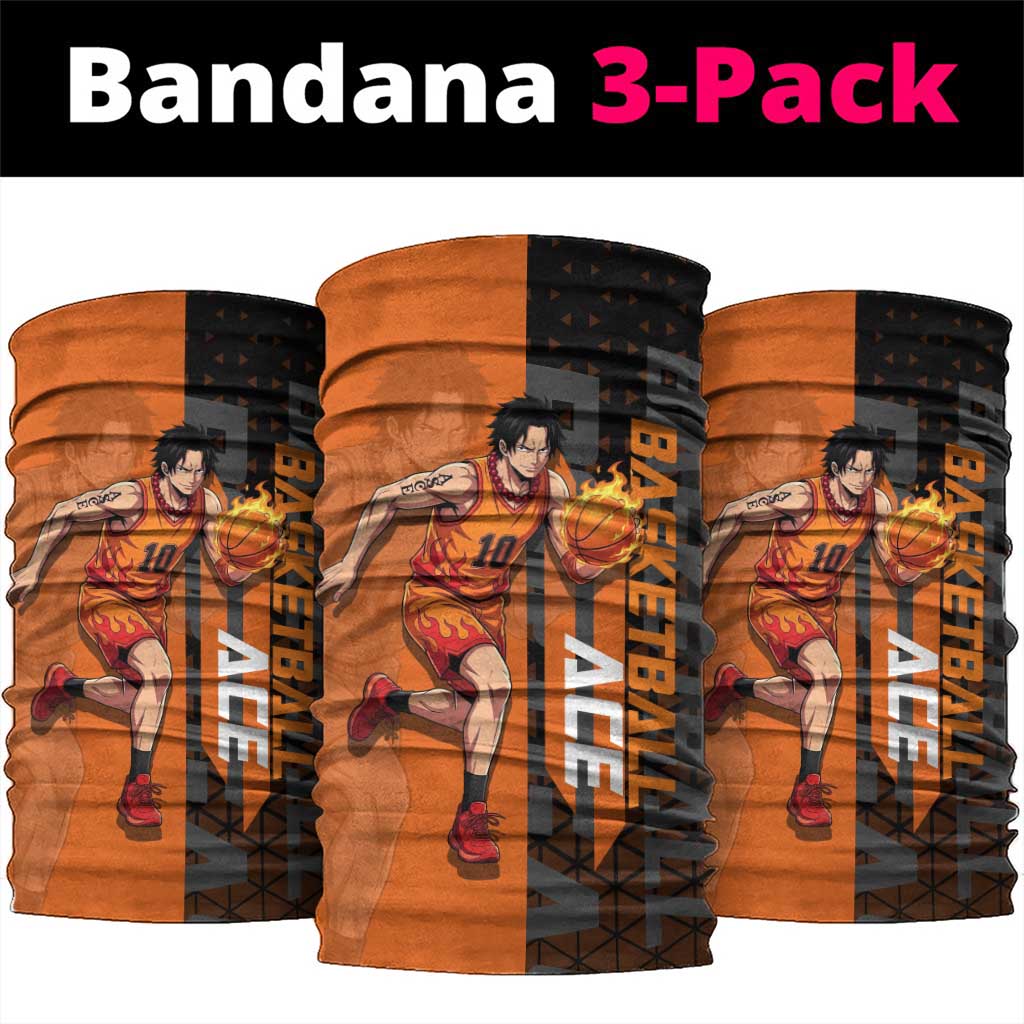 Portgas D Ace One Piece Basketball Theme Orange and Black Design Neck Gaiter with Flame Ball and Whitebeard Pirates Emblem - The Mazicc
