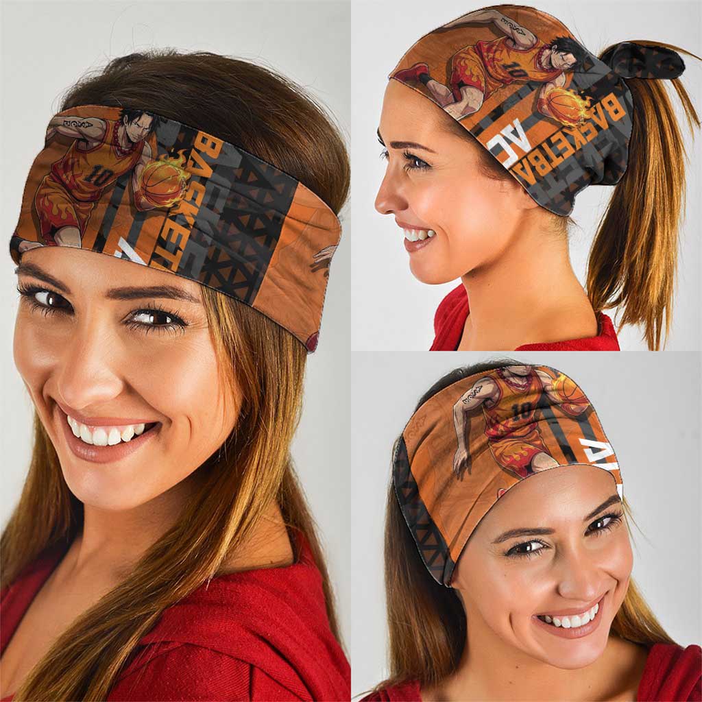 Portgas D Ace One Piece Basketball Theme Orange and Black Design Neck Gaiter with Flame Ball and Whitebeard Pirates Emblem - The Mazicc