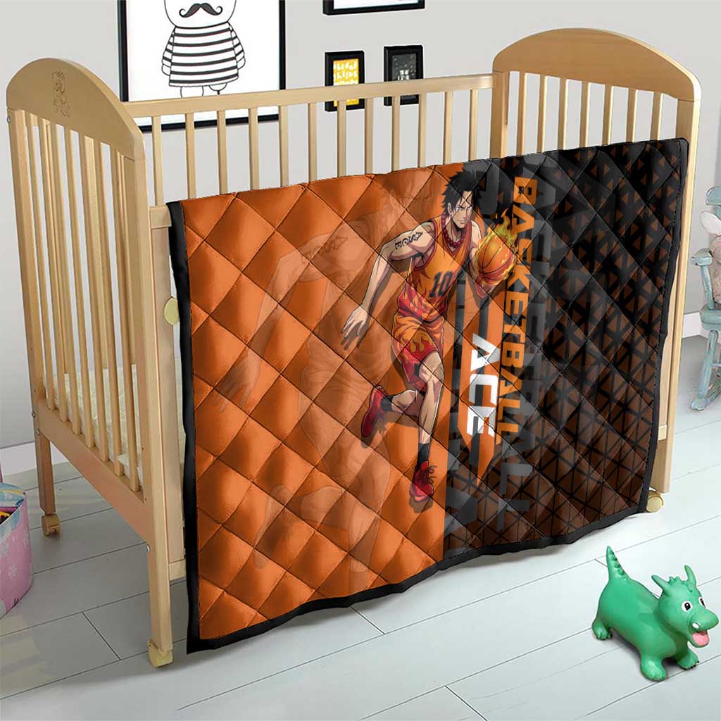 Portgas D Ace One Piece Basketball Theme Orange and Black Design Quilt with Flame Ball and Whitebeard Pirates Emblem - The Mazicc