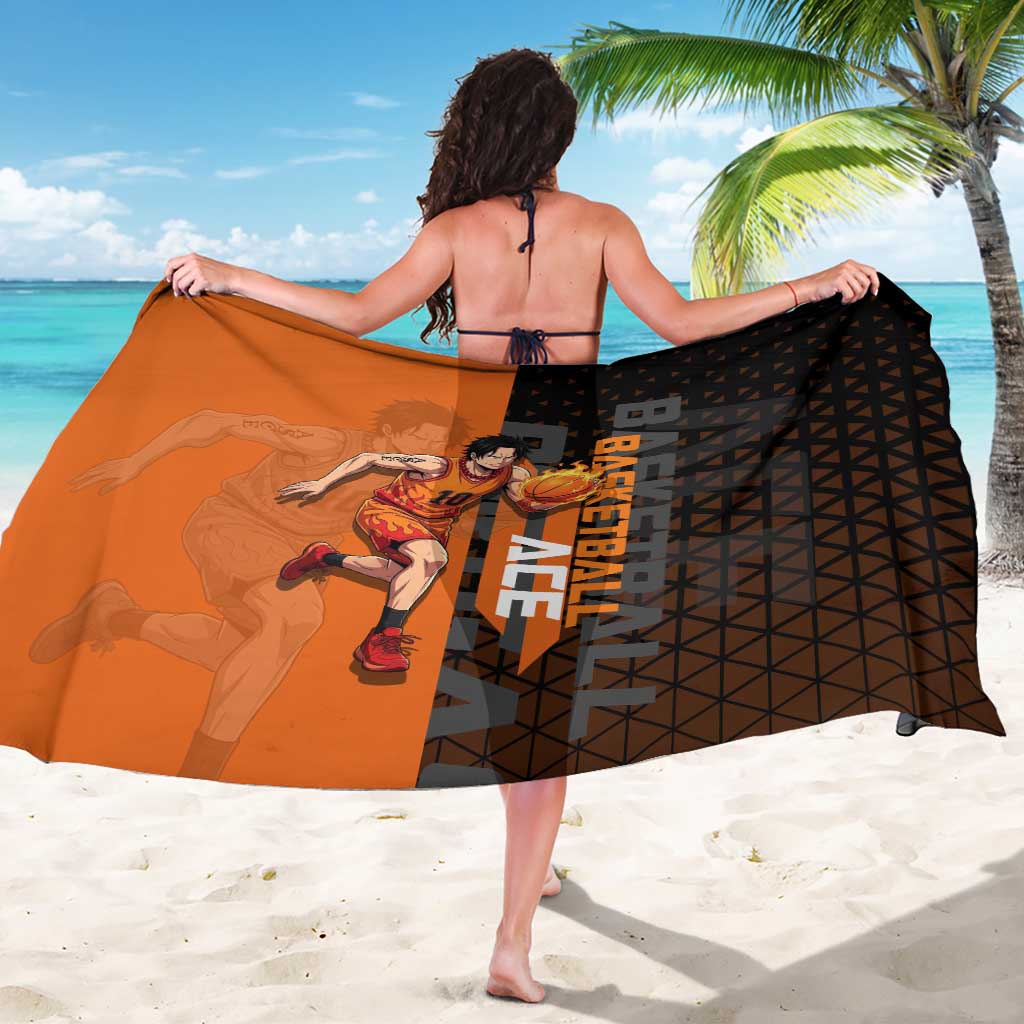 Portgas D Ace One Piece Basketball Theme Orange and Black Design Sarong with Flame Ball and Whitebeard Pirates Emblem - The Mazicc