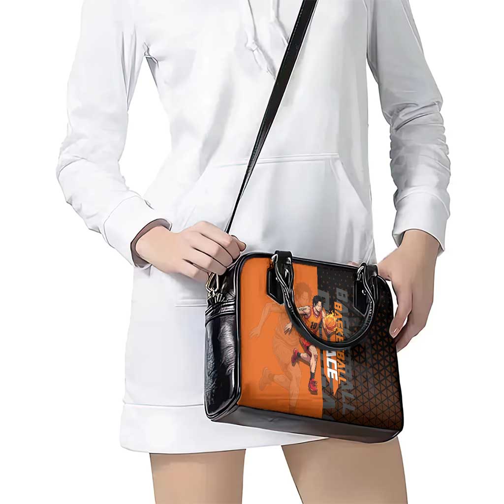 Portgas D Ace One Piece Basketball Theme Orange and Black Design Shoulder Handbag with Flame Ball and Whitebeard Pirates Emblem - The Mazicc
