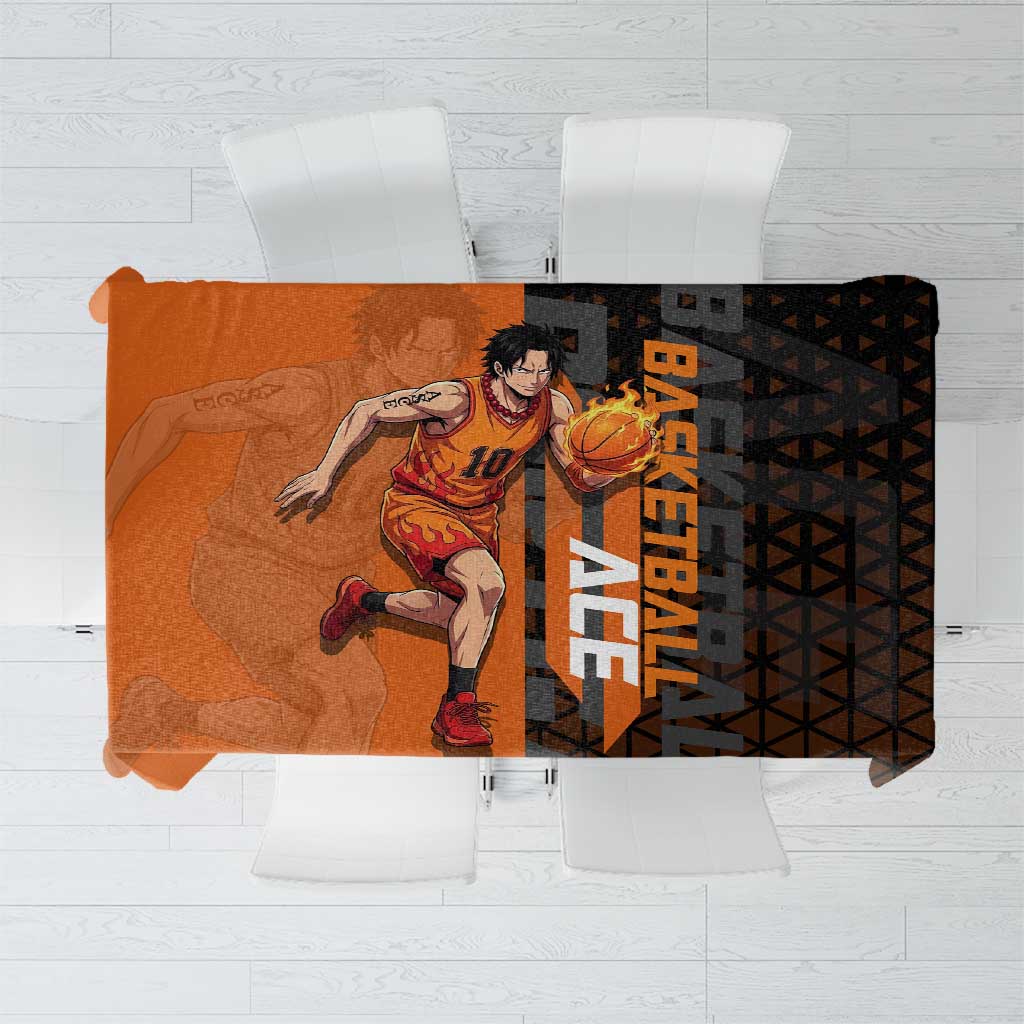 Portgas D Ace One Piece Basketball Theme Orange and Black Design Tablecloth with Flame Ball and Whitebeard Pirates Emblem - The Mazicc