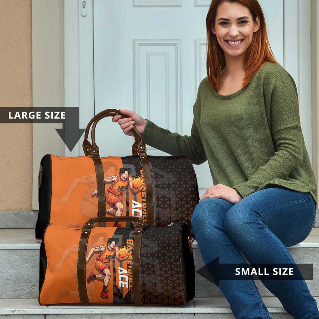 Portgas D Ace One Piece Basketball Theme Orange and Black Design Travel Bag with Flame Ball and Whitebeard Pirates Emblem - The Mazicc