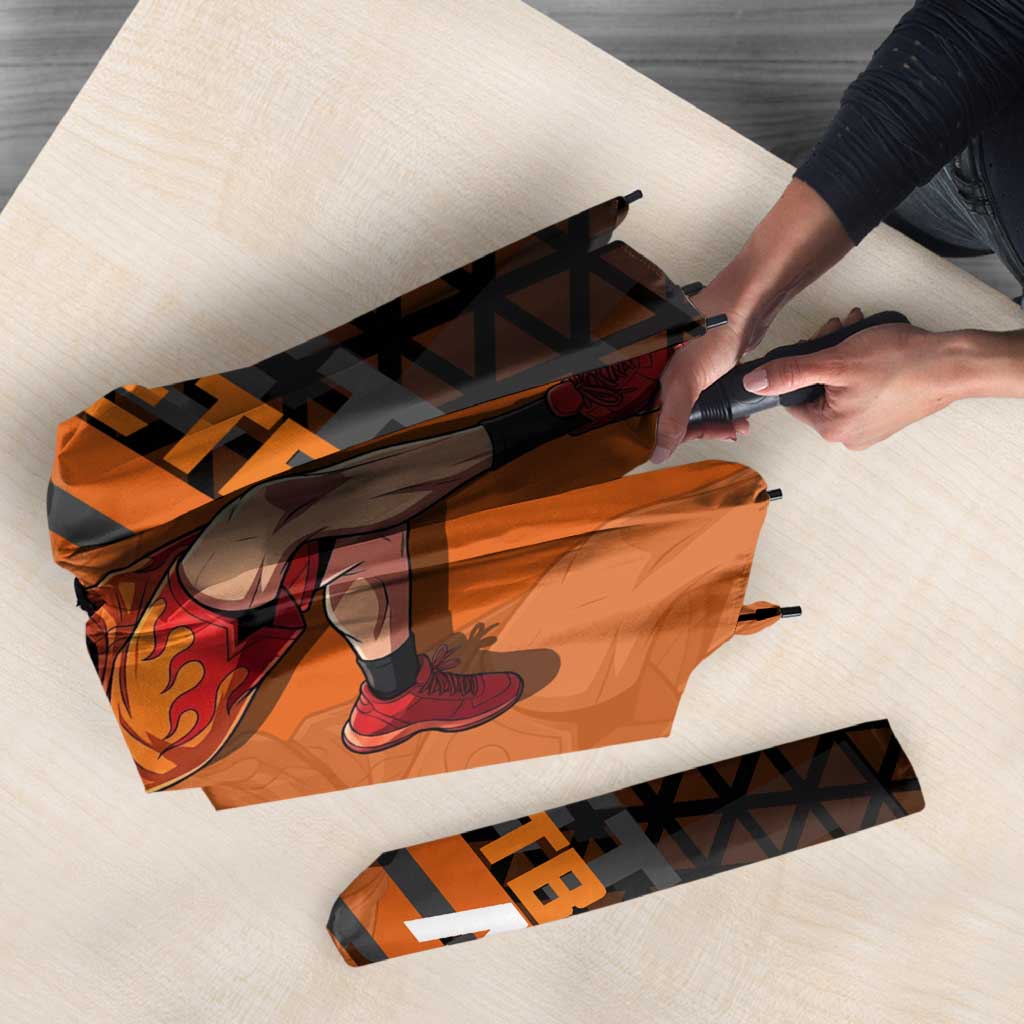 Portgas D Ace One Piece Basketball Theme Orange and Black Design Umbrella with Flame Ball and Whitebeard Pirates Emblem - The Mazicc