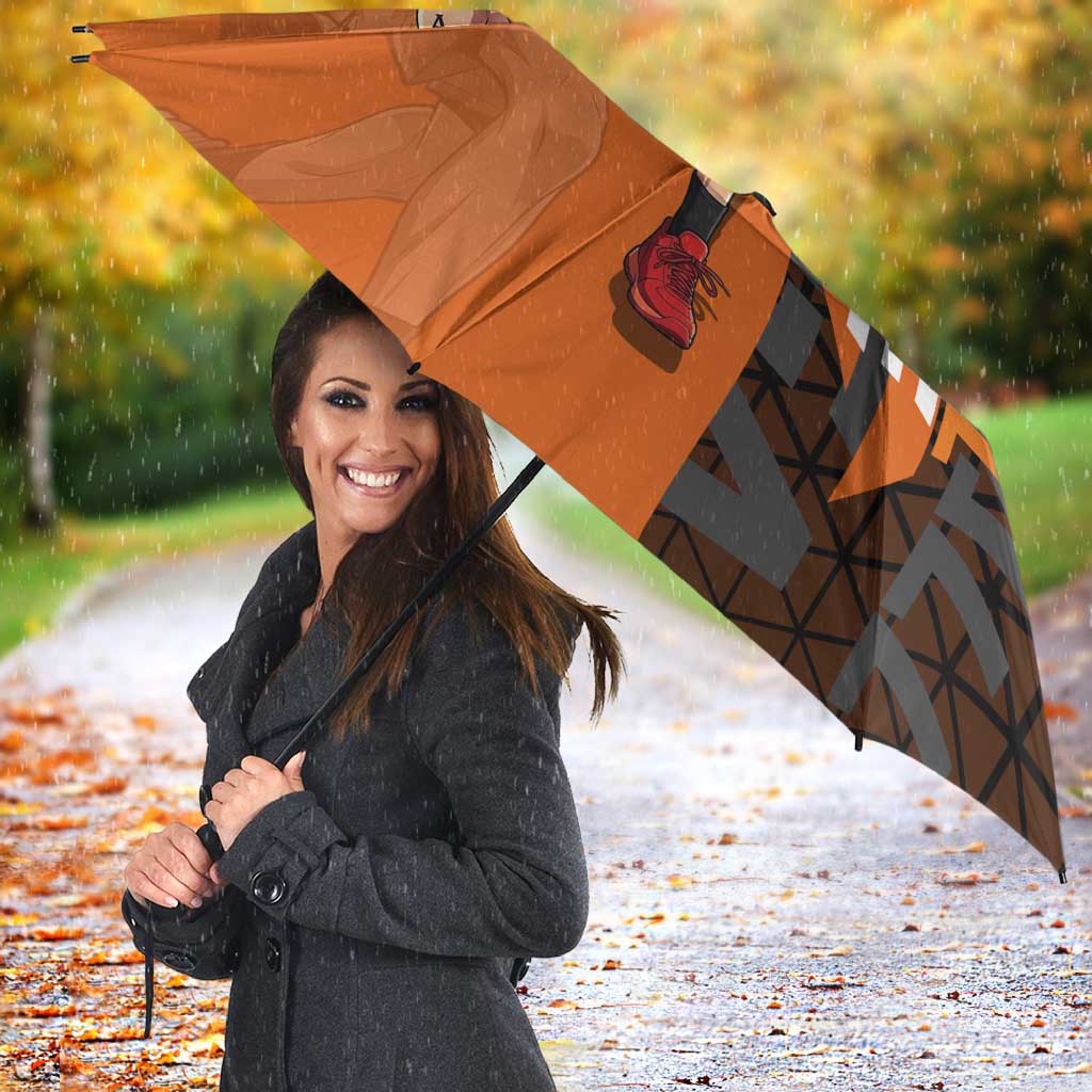Portgas D Ace One Piece Basketball Theme Orange and Black Design Umbrella with Flame Ball and Whitebeard Pirates Emblem - The Mazicc