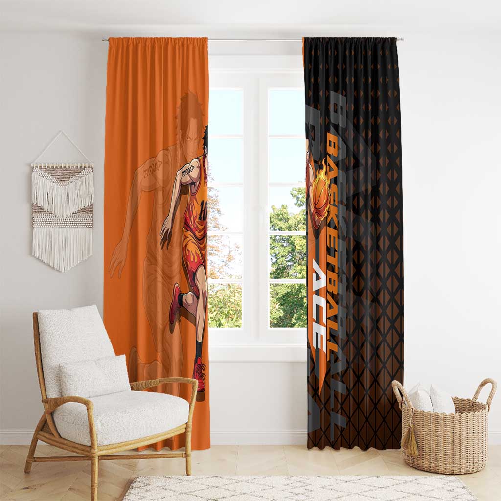 Portgas D Ace One Piece Basketball Theme Orange and Black Design Window Curtain with Flame Ball and Whitebeard Pirates Emblem - The Mazicc
