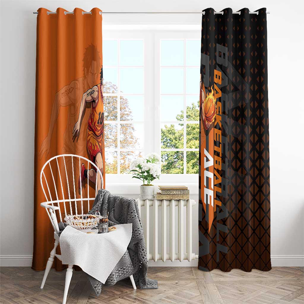 Portgas D Ace One Piece Basketball Theme Orange and Black Design Window Curtain with Flame Ball and Whitebeard Pirates Emblem - The Mazicc
