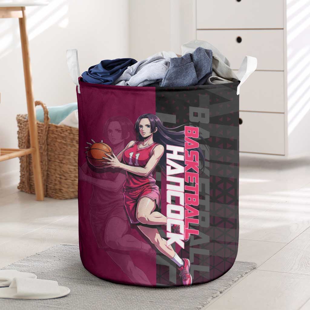Boa Hancock One Piece Basketball Theme Maroon and Black Design Laundry Basket with Serpent Emblem and Dynamic Pose - The Mazicc