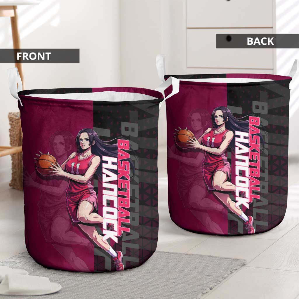 Boa Hancock One Piece Basketball Theme Maroon and Black Design Laundry Basket with Serpent Emblem and Dynamic Pose - The Mazicc