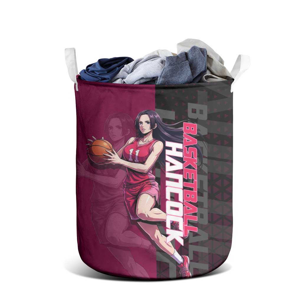 Boa Hancock One Piece Basketball Theme Maroon and Black Design Laundry Basket with Serpent Emblem and Dynamic Pose - The Mazicc