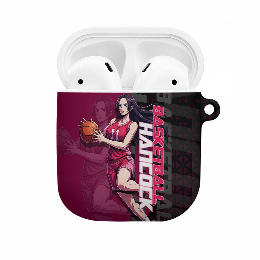 Boa Hancock One Piece Basketball Theme Maroon and Black Design AirPods Case with Serpent Emblem and Dynamic Pose - The Mazicc