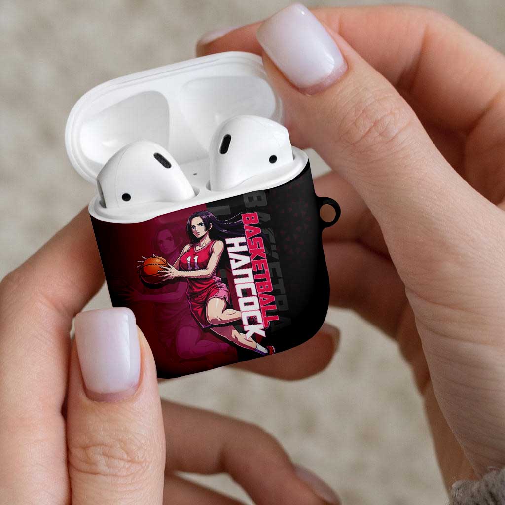 Boa Hancock One Piece Basketball Theme Maroon and Black Design AirPods Case with Serpent Emblem and Dynamic Pose - The Mazicc