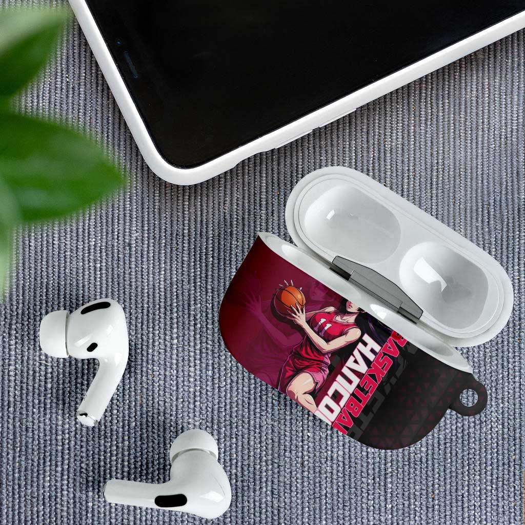 Boa Hancock One Piece Basketball Theme Maroon and Black Design AirPods Case with Serpent Emblem and Dynamic Pose - The Mazicc