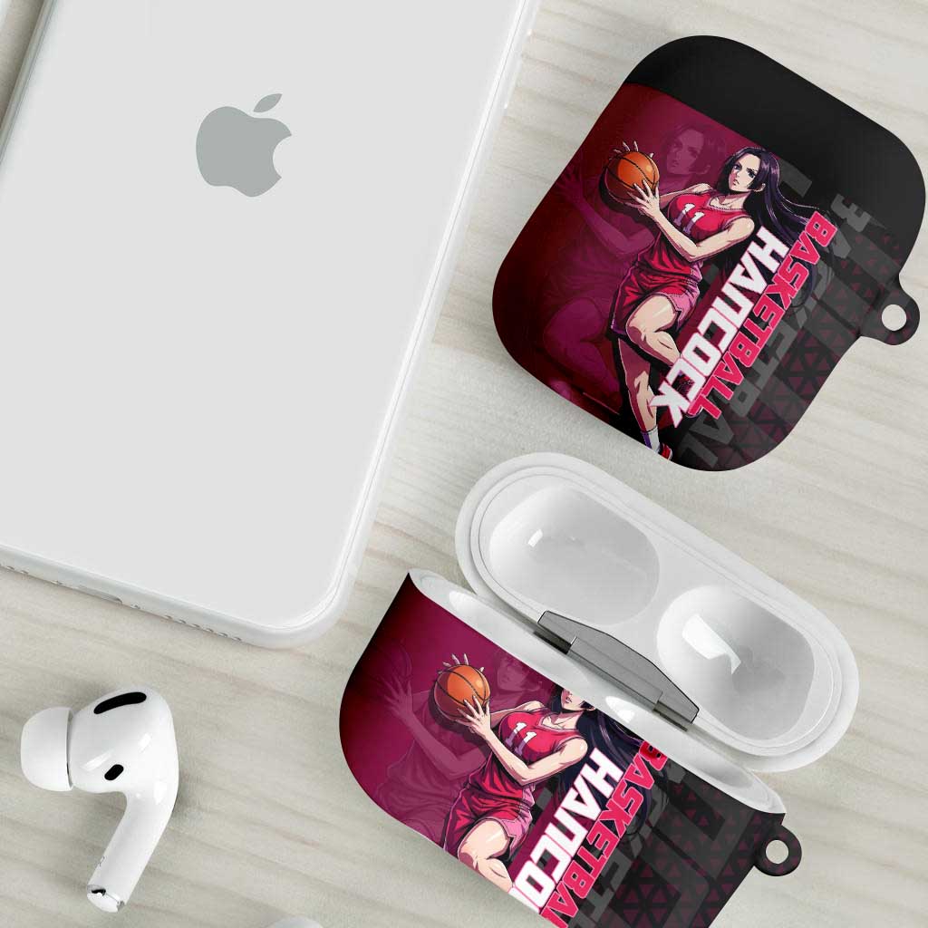 Boa Hancock One Piece Basketball Theme Maroon and Black Design AirPods Case with Serpent Emblem and Dynamic Pose - The Mazicc