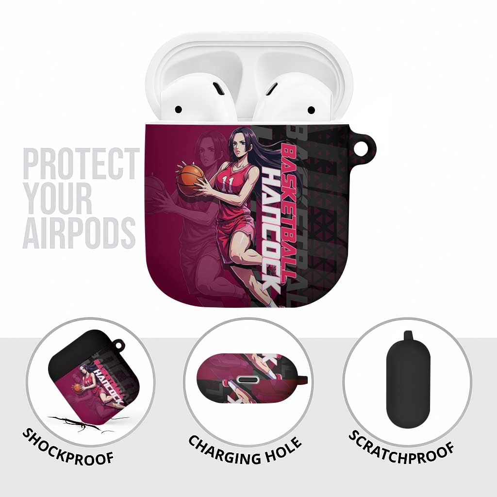 Boa Hancock One Piece Basketball Theme Maroon and Black Design AirPods Case with Serpent Emblem and Dynamic Pose - The Mazicc