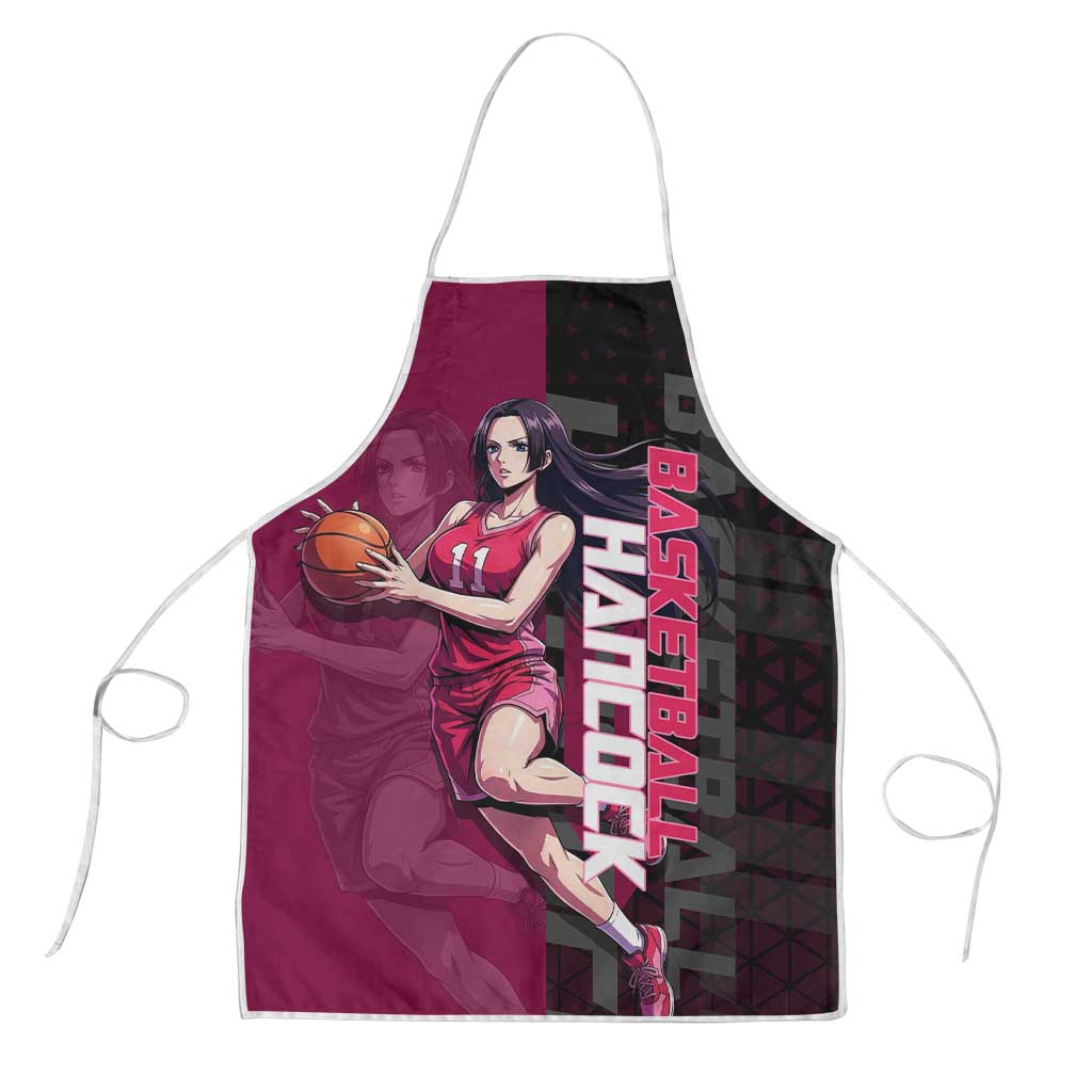 Boa Hancock One Piece Basketball Theme Maroon and Black Design Apron with Serpent Emblem and Dynamic Pose - The Mazicc