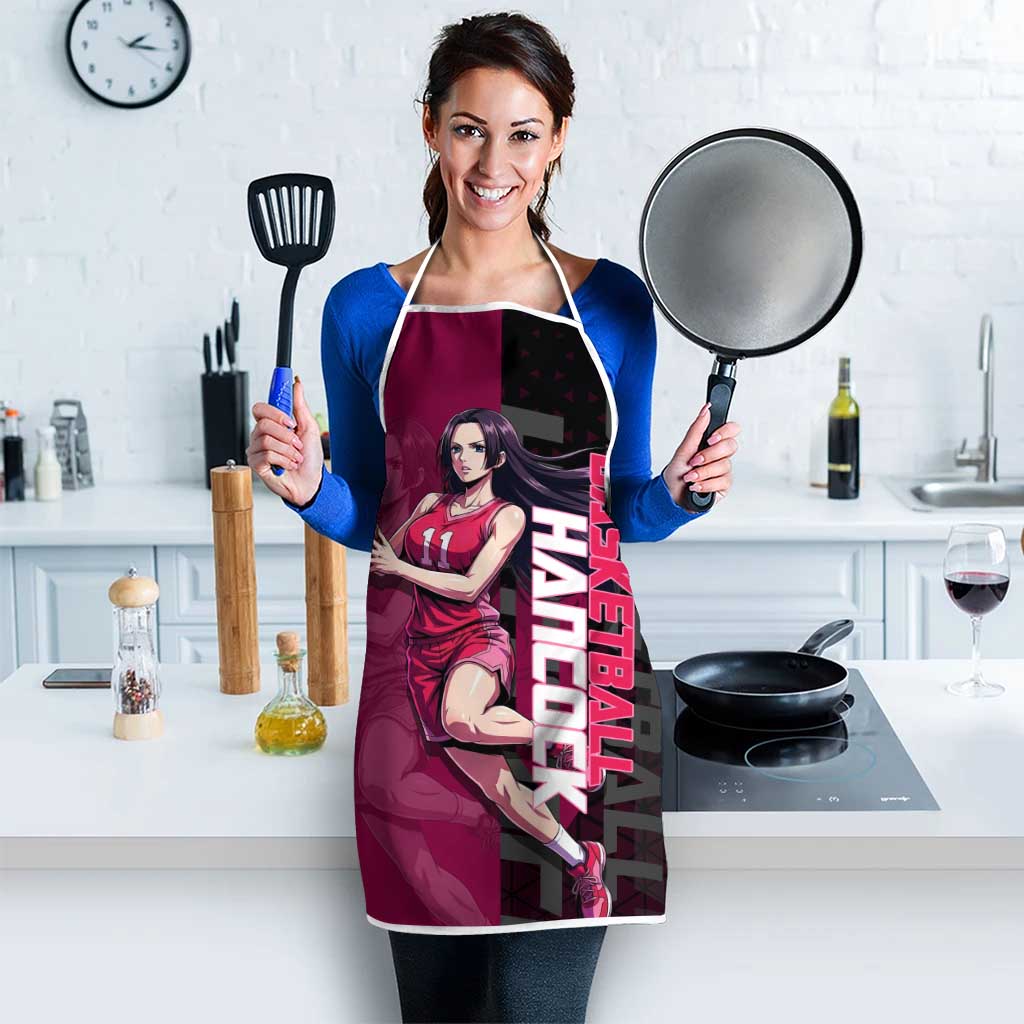 Boa Hancock One Piece Basketball Theme Maroon and Black Design Apron with Serpent Emblem and Dynamic Pose - The Mazicc