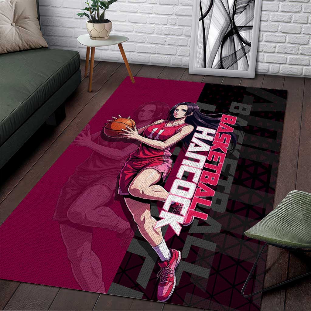 Boa Hancock One Piece Basketball Theme Maroon and Black Design Area Rug with Serpent Emblem and Dynamic Pose - The Mazicc