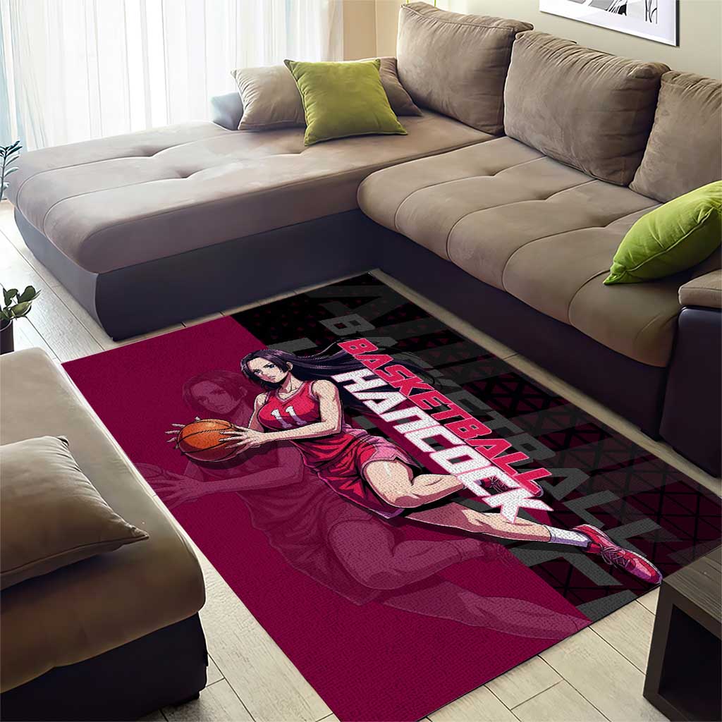 Boa Hancock One Piece Basketball Theme Maroon and Black Design Area Rug with Serpent Emblem and Dynamic Pose - The Mazicc