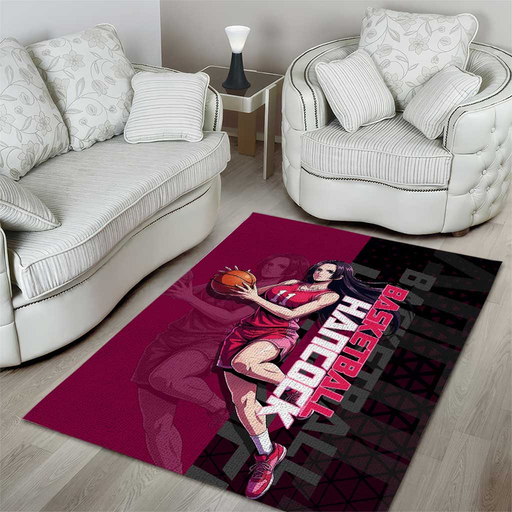 Boa Hancock One Piece Basketball Theme Maroon and Black Design Area Rug with Serpent Emblem and Dynamic Pose - The Mazicc