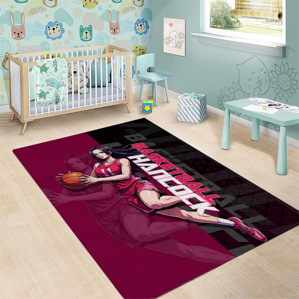 Boa Hancock One Piece Basketball Theme Maroon and Black Design Area Rug with Serpent Emblem and Dynamic Pose - The Mazicc